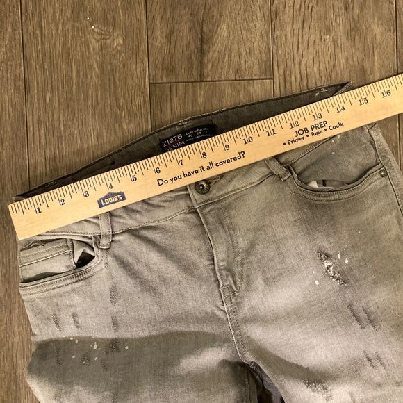 Zara Basic Z1975 Denim 8 Skinny Moto Zipper Ankle Jeans Distressed Gray - Picture 6 of 8